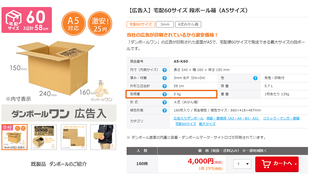 段ボール箱 何キロ？