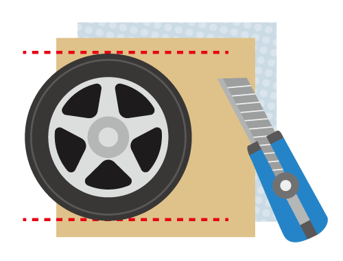 気泡緩衝材やダンボールをタイヤのサイズでカット