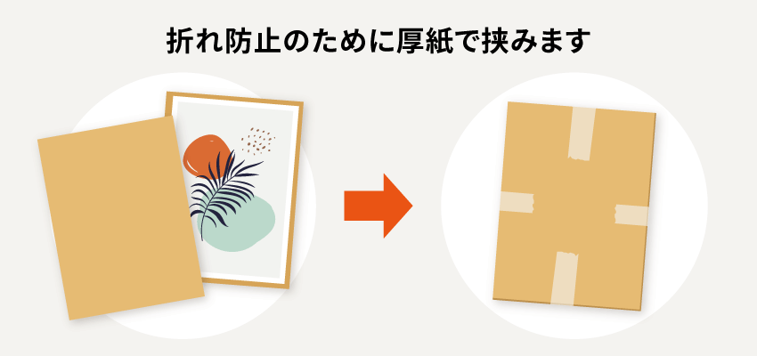 折れ防止のために厚紙で挟みます