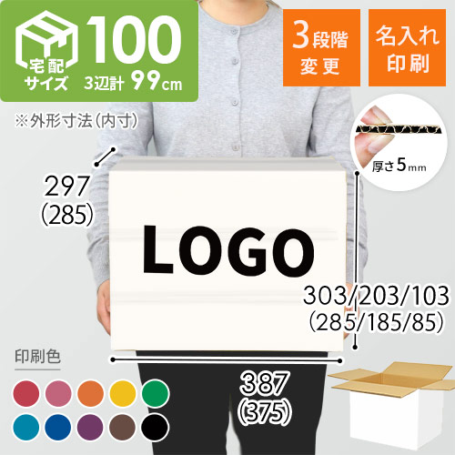 【名入れ印刷】宅配100サイズ 高さ変更可能ダンボール箱（白）