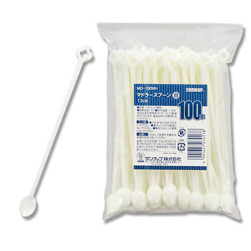 サンナップ マドラースプーン MD-100WH 13cm バラ 白 100本