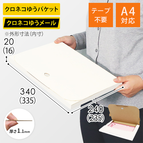 【クロネコゆうメール・ゆうパケット】厚さ2cm・テープレスケース（白・A4サイズ）