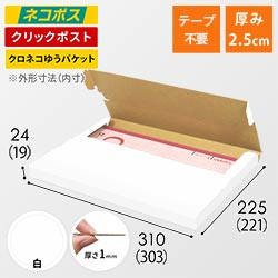 【クロネコゆうパケット・クリックポスト】厚さ2.5cm・テープレスケース（白・A4サイズ）