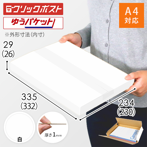 【クリックポスト・ゆうパケット最大】A4厚さ3cm・ヤッコ型ケース（白）