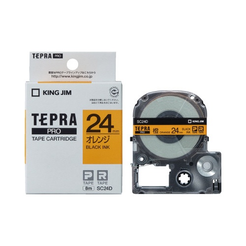 テプラ　ＰＲＯテープ　パステル橙ラベル２４ｍｍ黒字