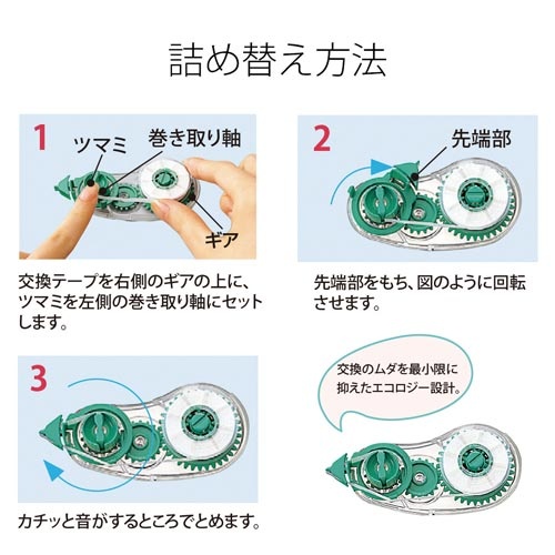修正テープ　ホワイパーエコ　５ｍｍ　グリーン　本体