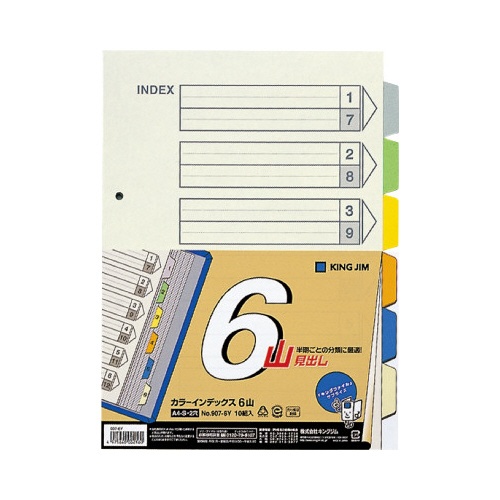 カラーインデックス　Ａ４縦　２穴　６山　１０組