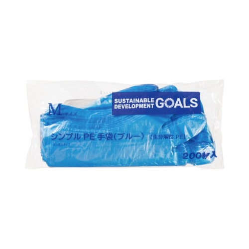 シンプルＰＥ手袋ブルー　Ｍサイズ　２００枚入