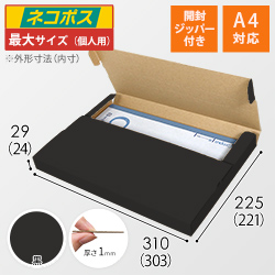 【黒色】厚さ3cm・テープレスケース（A4サイズ・ネコポス・クリックポスト）