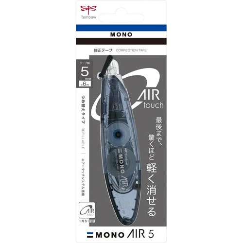 修正テープ　モノエアーペン型詰替式　５ｍｍ幅黒×５
