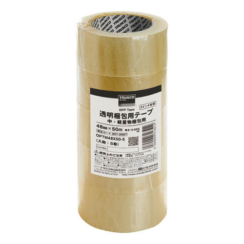【廃番商品】トラスコ中山 透明梱包用テープ 中・軽量物梱包用（５巻入） 48mm×50m OPTM48X505