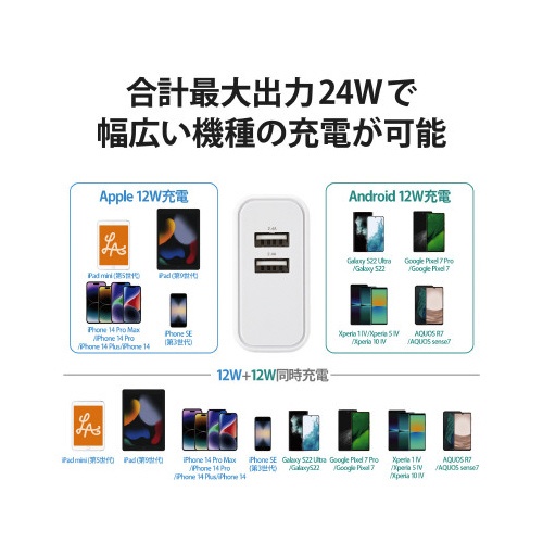 スマートフォン用ＡＣ充電器　４．８Ａ　白