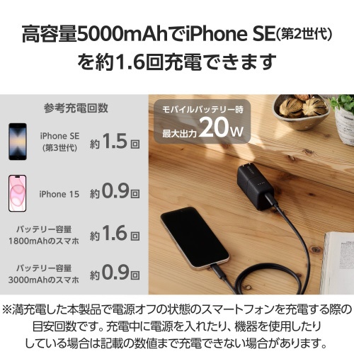 モバイルバッテリー　コンセント　３０Ｗ　ブラック