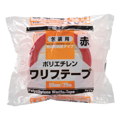 リンレイテープ 包装用PEワリフテープ 赤色 50mm×25m EF67450X25RD