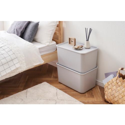 【廃番商品】積み重ねられるふた付き収納ボックス　Ｌグレー