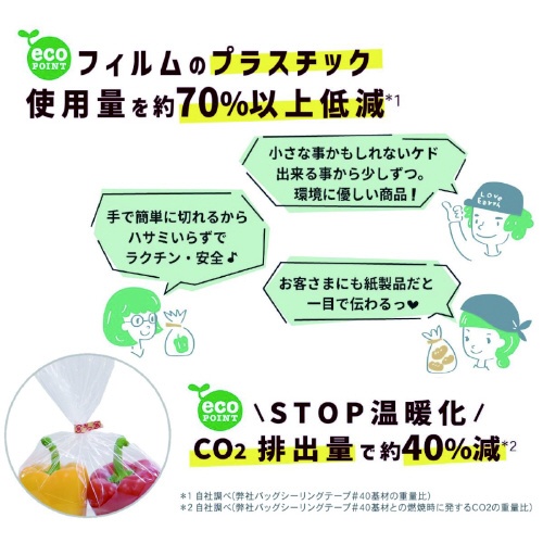 バッグシーリングテープ　紙　紙マーク緑／クラフト