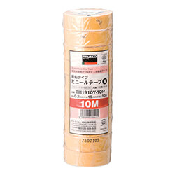 ビニールテープ19mm×10m　黄　【ＴＲＵＳＣＯ 脱鉛タイプ ビニールテープ １９Ｘ１０ｍ 黄 １０巻入り】