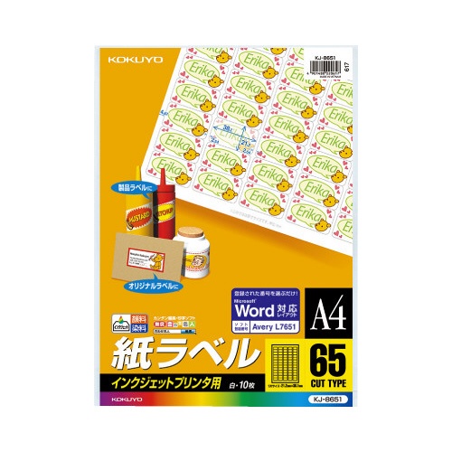 ＩＪＰ用紙ラベル　Ａ４　６５面　１０枚