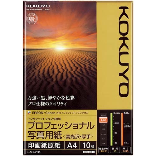 プロフェッショナル写真用紙　高光沢厚手Ａ４　１０枚