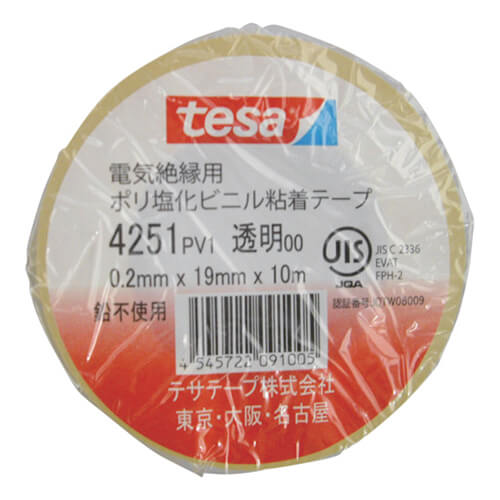 【廃番商品】ビニールテープ19mm×10m　透明　【ｔｅｓａ 電気絶縁用ビニールテープ （１０巻入） １９ｍｍ×１０ｍ 透明 （１０巻入）】
