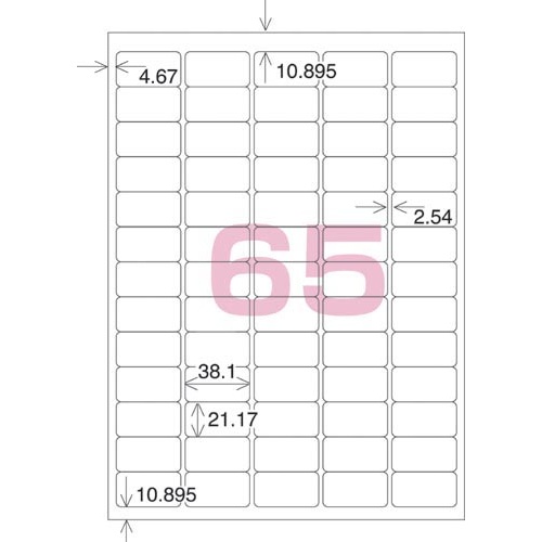 モノクロレーザー用紙ラベルＡ４　６５面１０枚×５冊