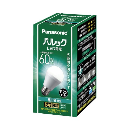 ＬＥＤ電球一般電球（Ｅ２６口金）広配光６０Ｗ昼白色