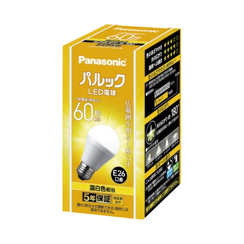 ＬＥＤ一般形電球Ｅ２６　広配光６０Ｗ　温白色　３個