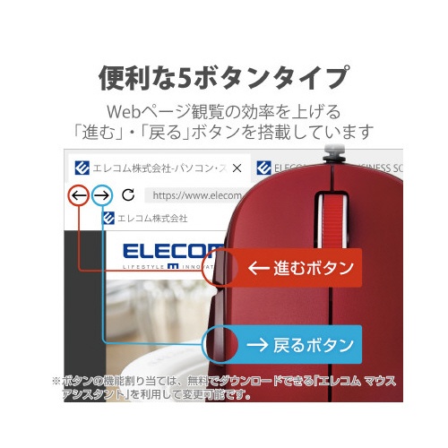 【廃番商品】５ボタン有線マウス　Ｍ?Ｙ９ＵＢ　赤