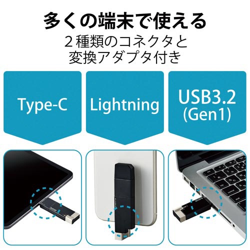 【廃番商品】ＵＳＢメモリ　Ｌｉｇｈｔｎｉｎｇ接続　１６ＧＢ　黒