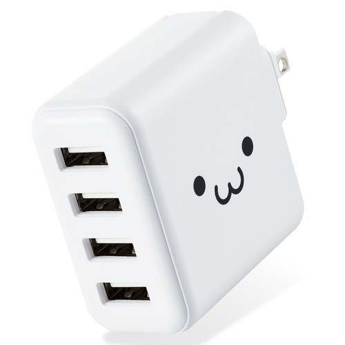 ＡＣ充電器　４．８Ａ　ＵＳＢ　４ポート　ホワイト顔