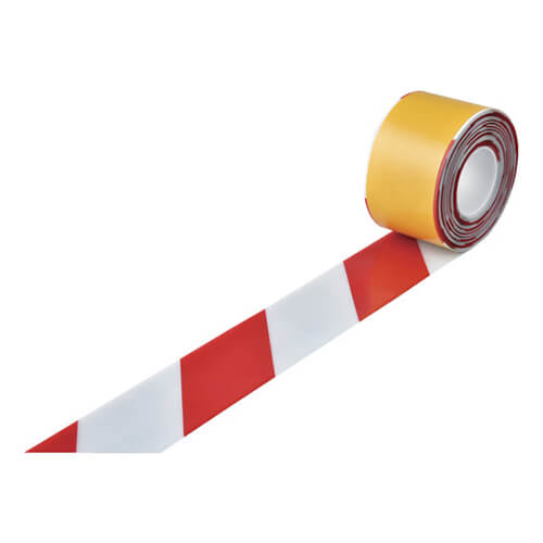 【廃番商品】ラインテープ100mm×10m　白/赤　【緑十字 高耐久ラインテープ 白／赤 ＪＵ−１０１０ＷＲ １００ｍｍ幅×１０ｍ 両端テーパー構造】