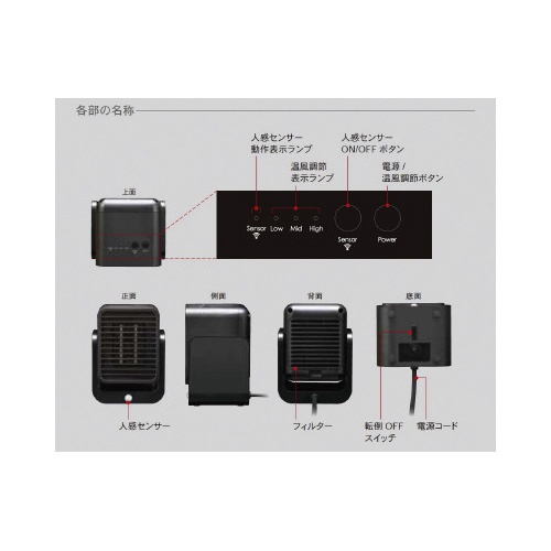 コンパクトセラミックヒーター３００Ｗ　ブラック