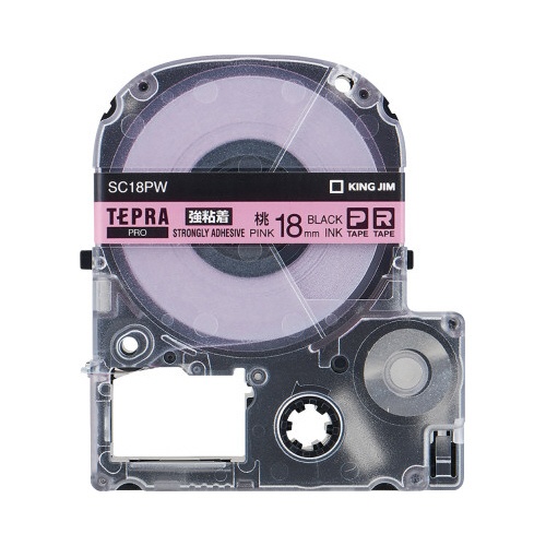 テプラ　ＰＲＯテープ　強粘着桃ラベル１８ｍｍ黒文字