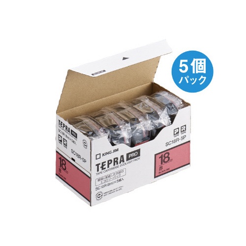 テプラ　ＰＲＯテープ　エコ　赤　１８ｍｍ　黒字×５