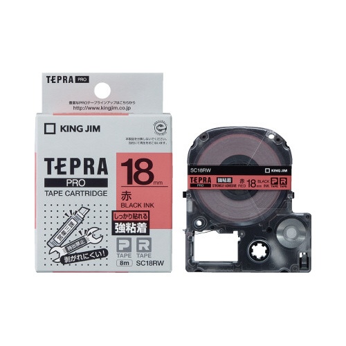 テプラ　ＰＲＯテープ　強粘着赤ラベル１８ｍｍ黒文字