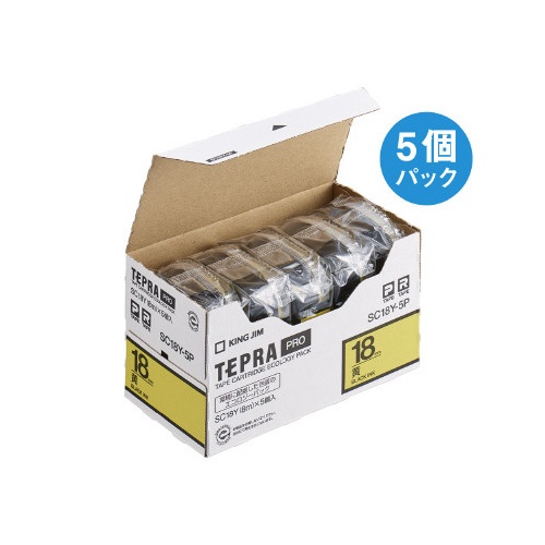 テプラ　ＰＲＯテープ　エコ　黄色１８ｍｍ黒文字×５