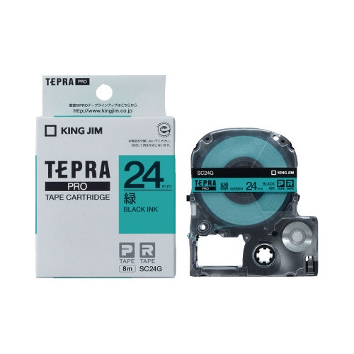 テプラ　ＰＲＯテープ　パステル緑ラベル２４ｍｍ黒字