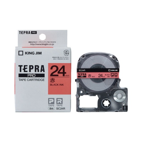テプラ　ＰＲＯテープ　パステル赤ラベル２４ｍｍ黒字