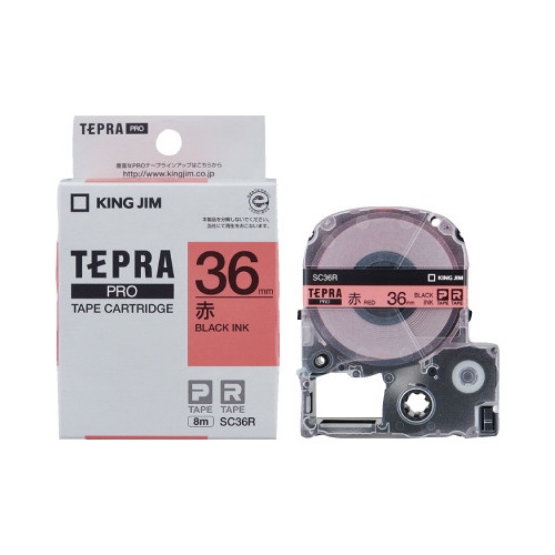 テプラ　ＰＲＯテープ　パステル赤ラベル３６ｍｍ黒字