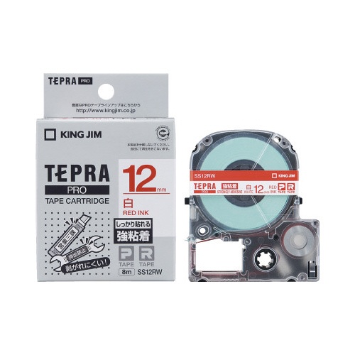 テプラ　ＰＲＯテープ　強粘着白ラベル１２ｍｍ赤文字
