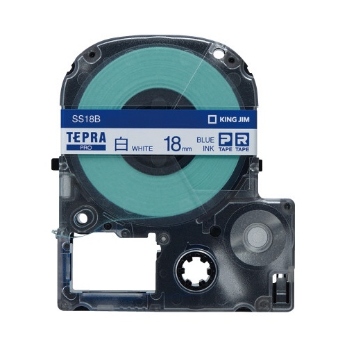 テプラ　ＰＲＯテープ　白ラベル　１８ｍｍ　青文字