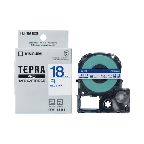 テプラ　ＰＲＯテープ　白ラベル　１８ｍｍ　青文字