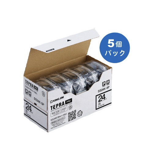 テプラ　ＰＲＯテープ　エコ　白色２４ｍｍ黒文字×５
