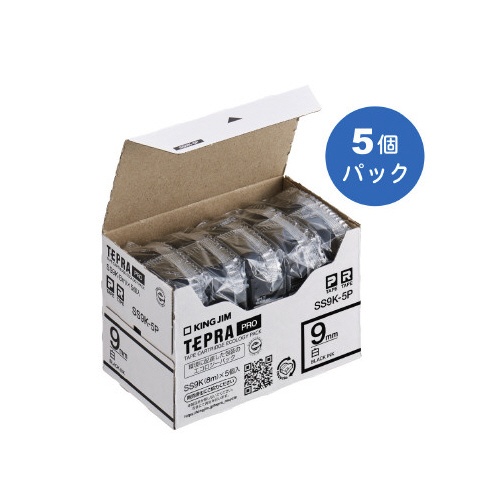 テプラ　ＰＲＯテープ　エコ　白色９ｍｍ　黒文字×５