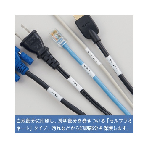 ケーブル表示ラベル　２４ｍｍ幅　黒文字／白