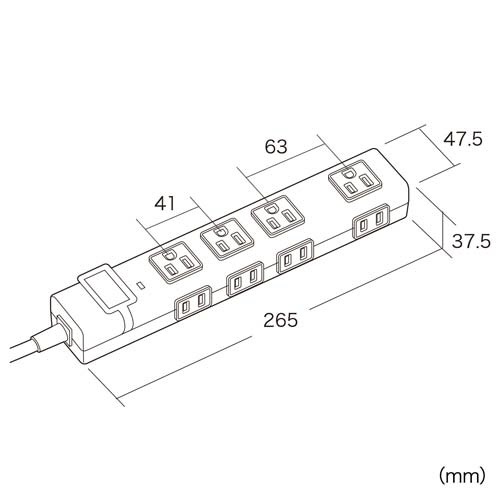 ＯＡタップ　８個口（３Ｐ×４＋２Ｐ×４個口）　２ｍ