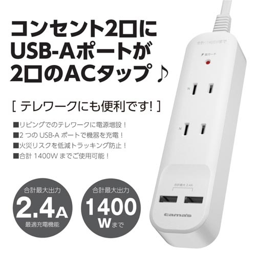 【廃番商品】ＡＣタップ＆ＵＳＢ　２＋２　１．０ｍ　雷ガード