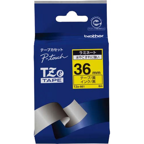 ピータッチ　ラミネート黄色テープ３６ｍｍ　黒文字