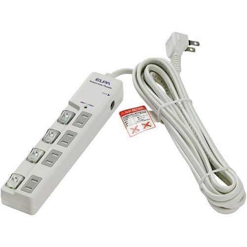 【廃番商品】ＯＡタップ　２Ｐ　４個口　５ｍ　雷　個別スイッチ付