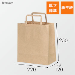 手提げ紙袋（茶・紙平紐・幅220×マチ130×高さ255mm）
